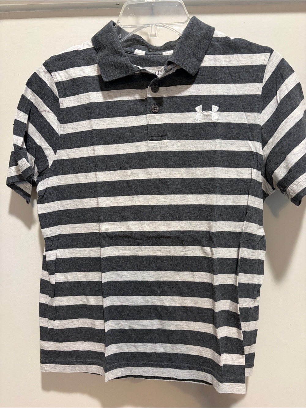 Under Armour boys Black & White Striped Polo